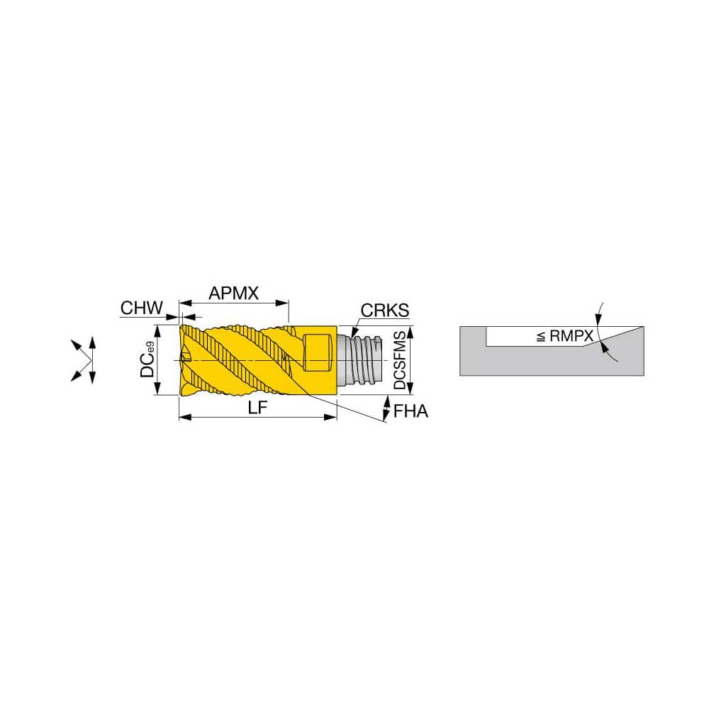 Corner Chamfer End Mill Head: 0.4724″ Dia, 45 °, 4 Flute S05, TiAlN Finish, Helical Flute, Series VED