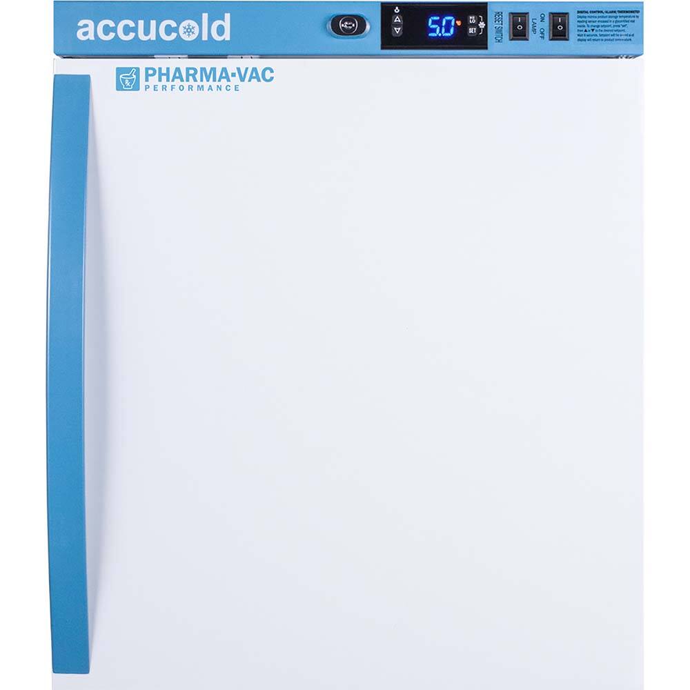 Accucold - Laboratory Refrigerators and Freezers; Type: Pharmacy, Medical-Laboratory Refrigerator ; Volume Capacity: 1 Cu. Ft. ; Minimum Temperature (C): 2.00 ; Maximum Temperature (C): 8.00 ; Width (Inch): 17.5 ; Depth (Inch): 19.75 - Exact Industrial Supply