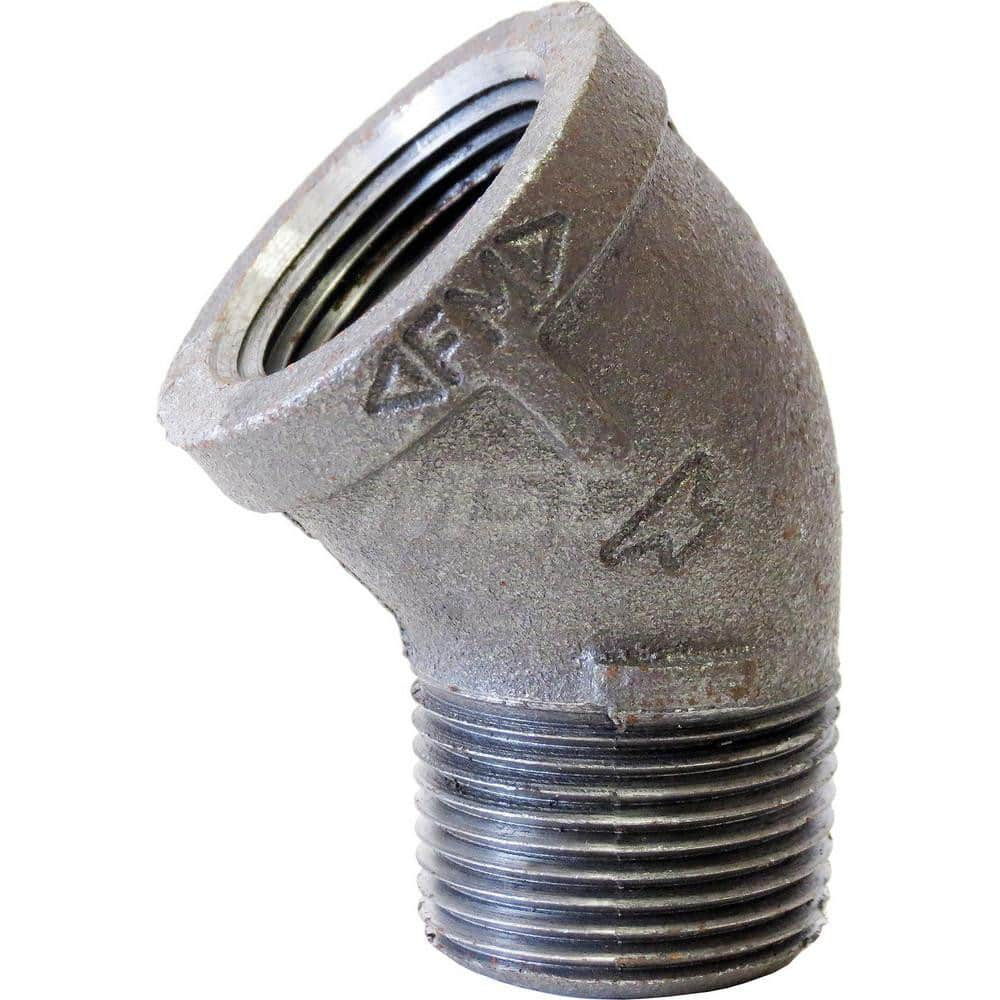 Black 45 ° Street Elbow: 3/8″, 150 psi, Threaded Malleable Iron, Galvanized Finish, Class 150