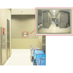 Flat, wide view mirror for corridor safety Large size, flat mirror that acts like a convex mirror