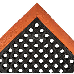 Anti-Fatigue Mat: 52″ Length, 40″ Wide, Natural Rubber, Beveled Edge, Standard-Duty Black & Orange