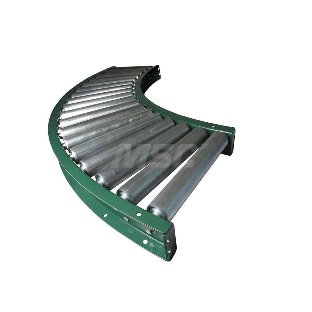 Gravity Conveyors; Conveyor Type: Roller; Component: 90 Degree Curved Conveyor; Telescopic: No; Roller Diameter (Decimal Inch): 2.5000; Overall Width: 24; Wheel Material: Galvanized Steel; Minimum Extended Length: 53.5000 in; Maximum Extended Length: 53.5