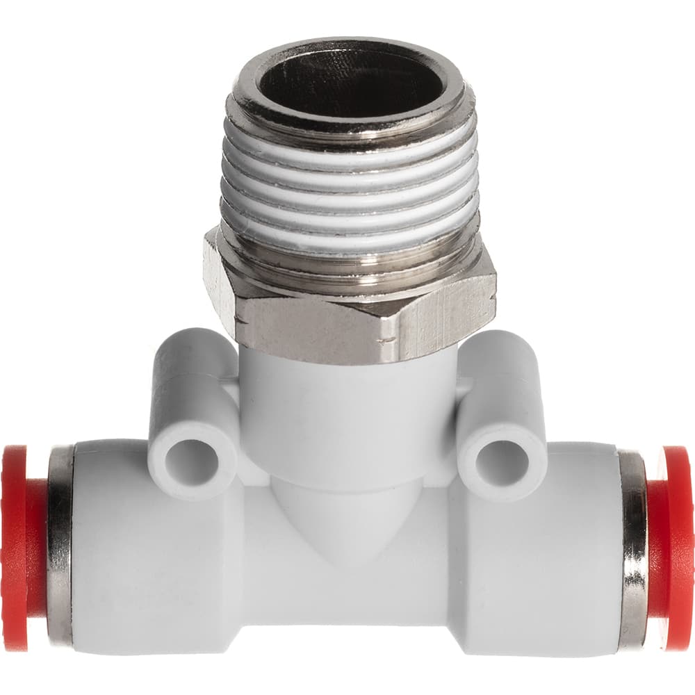 Push-To-Connect Tube Fitting: Male Branch Tee, 1/4″ OD Polybutylene, 350 psi