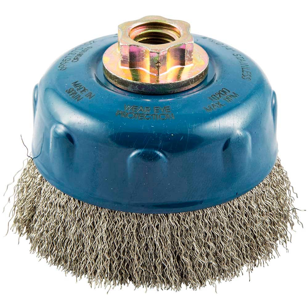 Norton - 4" Diam 5/8-11 Threaded Arbor Stainless Steel Fill Cup Brush - Best Tool & Supply