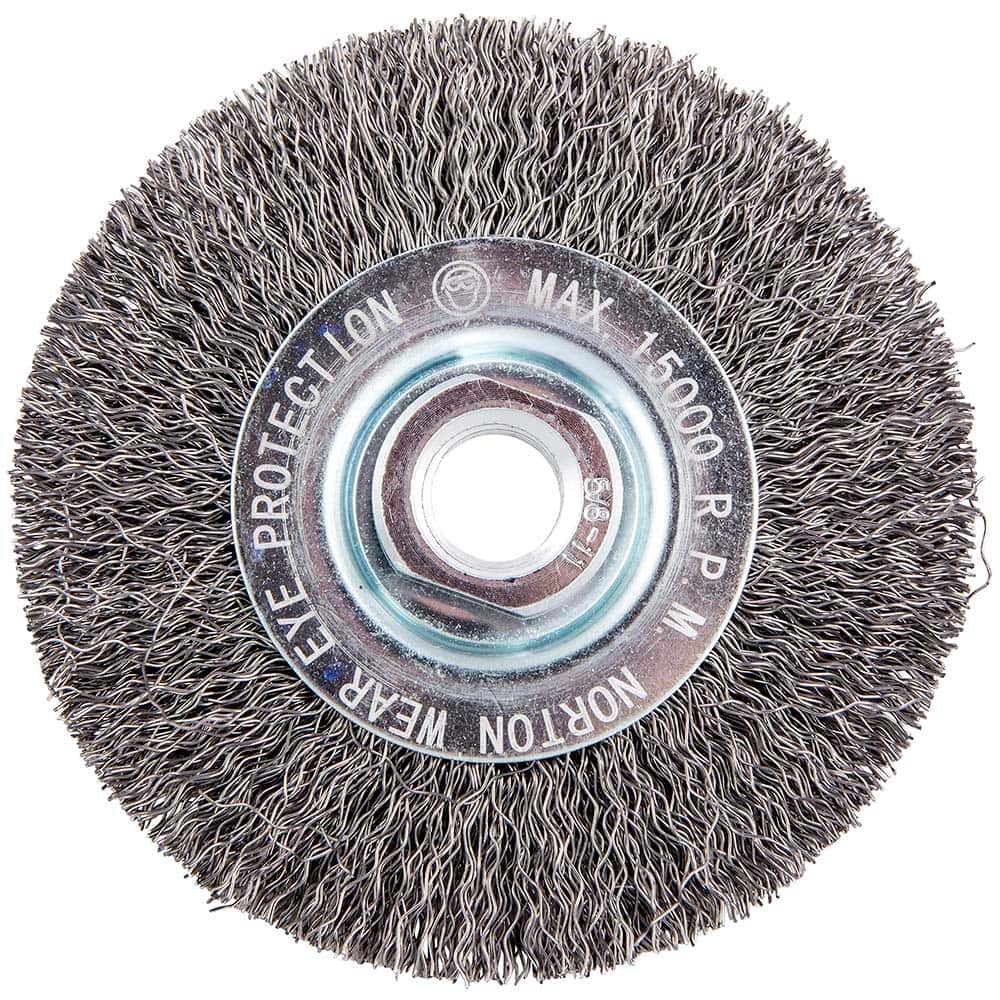 Norton - 4" OD, 5/8-11 Arbor Hole, Crimped Carbon Wheel Brush - Best Tool & Supply