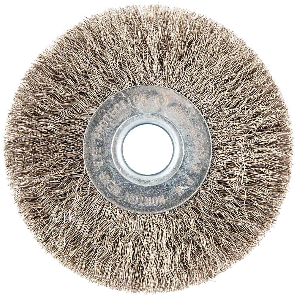 Norton - 3" OD, 1/2" Arbor Hole, Crimped Stainless Steel Wheel Brush - Best Tool & Supply