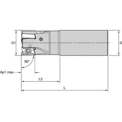 Kennametal - 1" Cut Diam, 15.5mm Max Depth of Cut, 1" Shank Diam, 254mm OAL, Indexable Square Shoulder End Mill - LNGU15T608SRGE Inserts, Cylindrical Shank, 0° Lead Angle, Through Coolant, Series MILL 4-15 - Best Tool & Supply