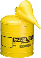 Justrite - 5 Gal Galvanized Steel Type I Safety Can - 16-7/8" High x 11-3/4" Diam, Yellow - Best Tool & Supply