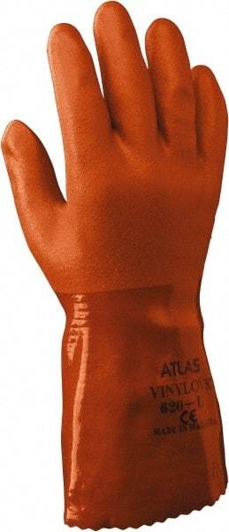 SHOWA - Size 2XL (11), 12" Long, 18 mil Thick, Supported, PVC Chemical Resistant Gloves - Rough Finish, Knit Lined, Gauntlet Cuff, ANSI Abrasion Level 4, ANSI Cut Level 1, ANSI Puncture Level 1, Orange - Best Tool & Supply