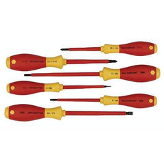 Wiha - 6 Piece Slotted, Phillips & Square Screwdriver Set - Bit Sizes: Philips #1 & #2, Comes in Vinyl Pouch - Best Tool & Supply