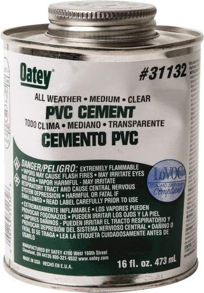 Oatey - 16 oz All-Purpose Medium Bodied Cement - Clear, Use with PVC - Best Tool & Supply