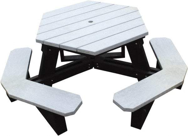 Vestil - 69-1/2" Long x 69-1/2" Wide x 30-1/4" High Stationary Hexagon Picnic Table - Gray, Recycled Plastic - Best Tool & Supply