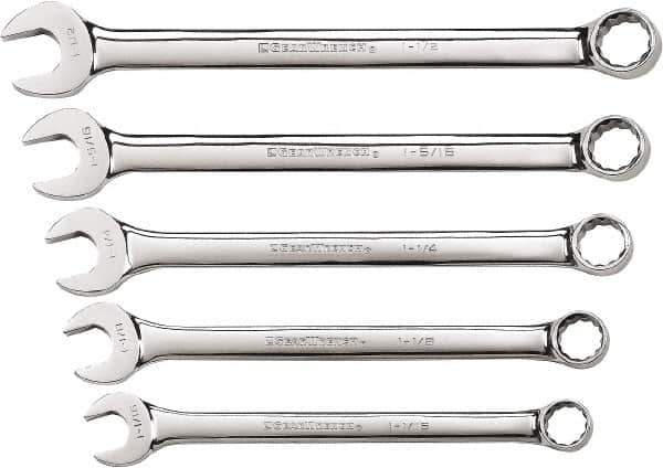 GearWrench - 5 Piece, 1-1/16" to 1-1/2", 12 Point Combination Wrench Set - Inch Measurement Standard, Chrome Finish - Best Tool & Supply