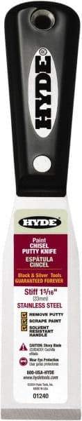 Hyde Tools - 1-5/16" Wide Chisel Edge Blade Stainless Steel Putty Knife - Stiff, Nylon Handle - Best Tool & Supply