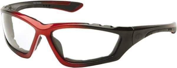 PYRAMEX - Clear Lenses, Framed Safety Glasses - Anti-Fog, Scratch Resistant, Black/Red Nylon Frame, Size Universal, Wrap Around - Best Tool & Supply