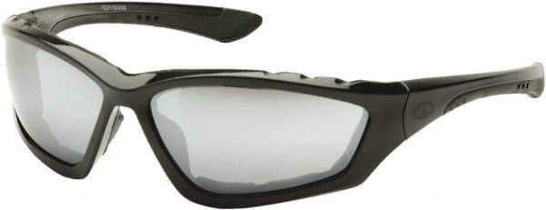 PYRAMEX - Silver Mirror Lenses, Framed Safety Glasses - Anti-Fog, Scratch Resistant, Black Nylon Frame, Size Universal, Wrap Around - Best Tool & Supply