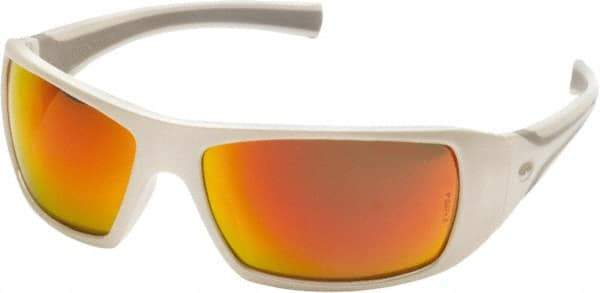 PYRAMEX - Sky Red Mirror Lenses, Framed Safety Glasses - Scratch Resistant, White Polycarbonate/Thermoplastic Rubber Frame, Size Universal, Wrap Around - Best Tool & Supply