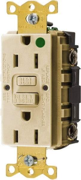 Hubbell Wiring Device-Kellems - 1 Phase, 5-15R NEMA, 125 VAC, 15 Amp, GFCI Receptacle - 2 Pole, Back and Side Wiring, Hospital Grade - Best Tool & Supply