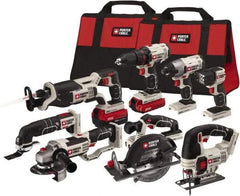 Porter-Cable - 20 Volt Cordless Tool Combination Kit - Includes 1/2" Drill/Driver, 1/4" Impact Driver, 6-1/2" Circular Saw, Reciprocating Tiger Saw, Jig Saw, Oscillating Multi-Tool, Cut-Off Tool/Grinder & Flashlight, Lithium-Ion Battery Included - Best Tool & Supply