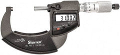 Starrett - Standard Throat IP67 Electronic Outside Micrometer - Ratchet Stop Thimble, Carbide Face, CR2032 Battery - Best Tool & Supply