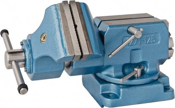 Bison - 5" Jaw Width x 5.9" Jaw Opening Capacity, 8.46" Throat Depth, Bench & Pipe Combination Vise - 1-1/4 to 2.36" Pipe Capacity, Swivel Base, Bolt Down Attachment, Steel - Best Tool & Supply