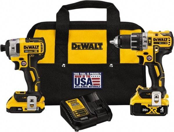 DeWALT - 20 Volt Cordless Tool Combination Kit - Includes 1/2" Brushless Hammer Drill & 1/4" 3-Speed Brushless Impact Driver, Lithium-Ion Battery Included - Best Tool & Supply