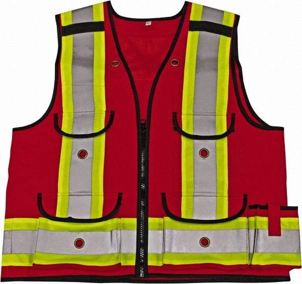 Viking - Size L High Visibility Red Solid Surveyor's Vest - 43" Chest, CSA Z96-09 Class 1, Level 2, Zipper Closure, 8 Pockets, Nylon - Best Tool & Supply