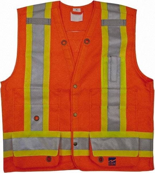 Viking - Size L High Visibility Orange Solid Surveyor's Vest - 43" Chest, CSA Z96-09 Class 2, Level 2, ANSI 107-2010 Class 2, Level 2, Snaps Closure, 8 Pockets, Polyester - Best Tool & Supply