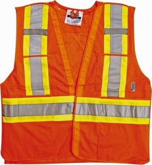 Viking - Size S/M High Visibility Orange Mesh Breakaway Vest - 37 to 40" Chest, ANSI 107-2010 Class 2, Level 2, Hook & Loop Closure, 4 Pockets, Polyester - Best Tool & Supply