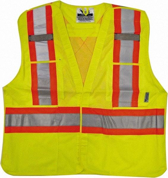 Viking - Size 4X/5XL High Visibility Lime Mesh Breakaway Vest - 58 to 60" Chest, ANSI 107-2010 Class 2, Level 2, Hook & Loop Closure, 4 Pockets, Polyester - Best Tool & Supply