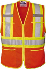 Viking - Size L High Visibility Orange Mesh Public Safety Vest - 43" Chest, ANSI 107-2010 Class 2, Level 2, Zipper Closure, 4 Pockets, Polyester - Best Tool & Supply