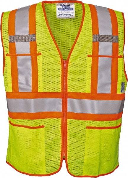 Viking - Size 4XL High Visibility Lime Mesh Public Safety Vest - 58" Chest, ANSI 107-2010 Class 2, Level 2, Zipper Closure, 4 Pockets, Polyester - Best Tool & Supply