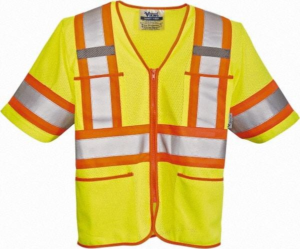 Viking - Size XL High Visibility Lime Mesh Public Safety Vest - 47" Chest, Zipper Closure, 4 Pockets, Polyester - Best Tool & Supply