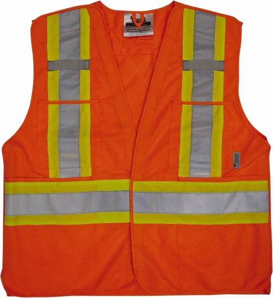 Viking - Size 4X/5XL High Visibility Orange Solid Breakaway Vest - 58 to 60" Chest, Hook & Loop Closure, 4 Pockets, Polyester - Best Tool & Supply