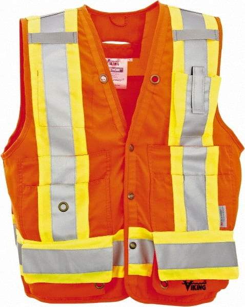 Viking - Size 2XL High Visibility Orange Solid Surveyor's Vest - 51" Chest, Snaps Closure, 13 Pockets, Polyester - Best Tool & Supply