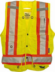 Viking - Size L High Visibility Lime Solid Surveyor's Vest - 43" Chest, Snaps Closure, 13 Pockets, Polyester - Best Tool & Supply