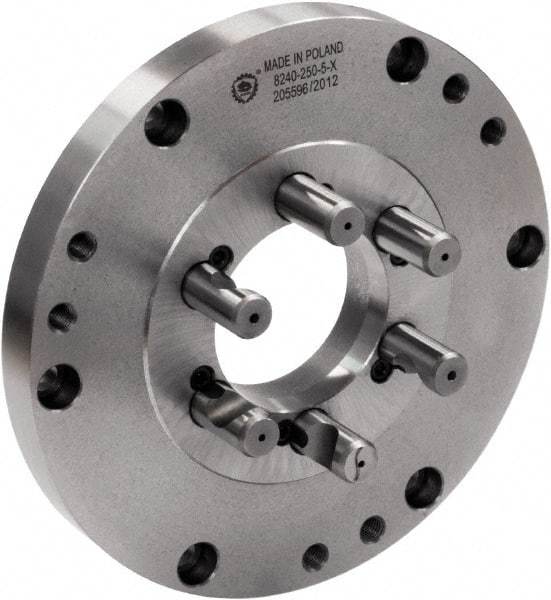 Bison - Adapter Back Plate for 12" Diam Self Centering Lathe Chucks - D1-8 Mount, 5.3853" Through Hole Diam, 12.4016" OD, 0.1772" Flange Height, Cast Iron - Best Tool & Supply