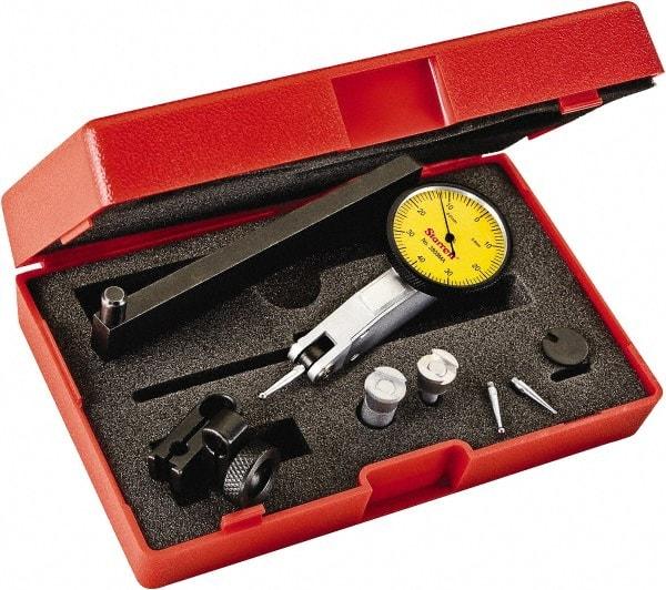 Starrett - 0.8 mm Range, 0.01 mm Dial Graduation, Horizontal Dial Test Indicator - 1-1/4 Inch Yellow Dial, 0-40-0 Dial Reading - Best Tool & Supply