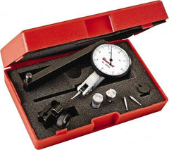 Starrett - 0.008 Inch Range, 0.0001 Inch Dial Graduation, Horizontal Dial Test Indicator - 1-9/16 Inch White Dial, 0-4-0 Dial Reading - Best Tool & Supply