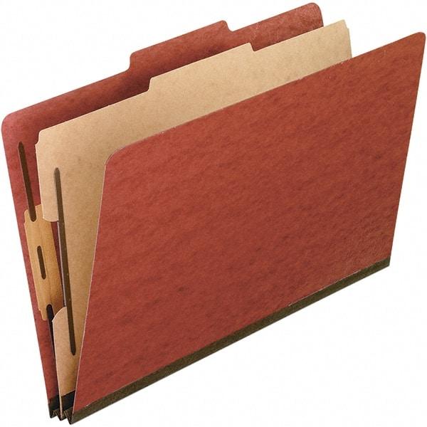 Pendaflex - 8-1/2 x 11", Letter Size, Red, Classification Folders with Top Tab Fastener - 25 Point Stock, Right of Center Tab Cut Location - Best Tool & Supply