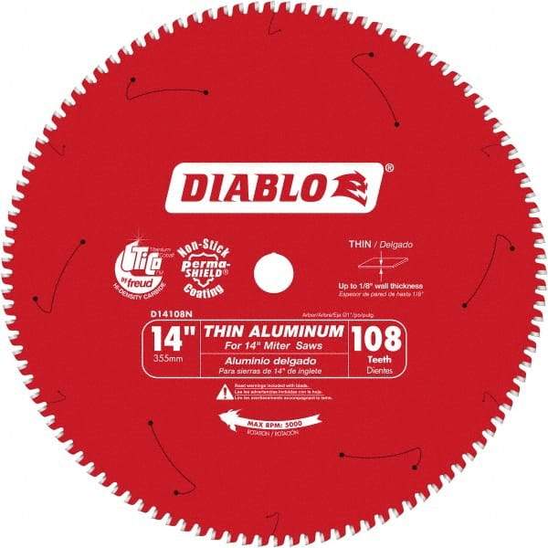 Freud - 14" Blade Diam, 108 Teeth, Carbide-Tipped Cold Saw Blade - 1" Arbor Hole Diam, 0.071" Blade Thickness - Best Tool & Supply