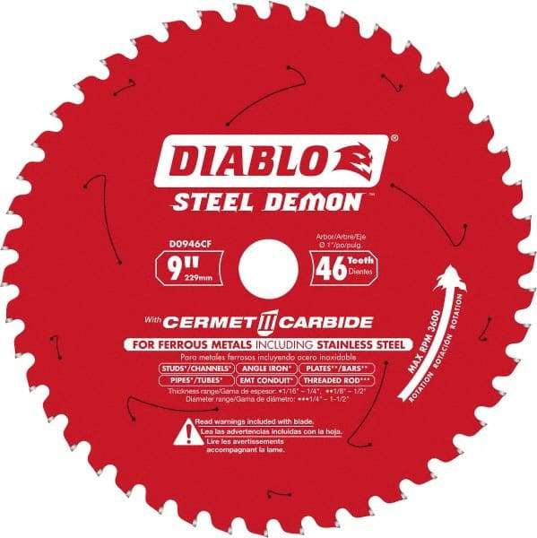 Freud - 9" Blade Diam, 46 Teeth, Carbide-Tipped Cold Saw Blade - 1" Arbor Hole Diam, 1/16" Blade Thickness - Best Tool & Supply