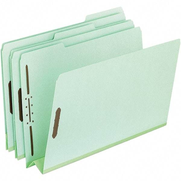 Pendaflex - 8-1/2 x 14", Legal, Green, Classification Folders with Top Tab Fastener - 25 Point Stock, Assorted Tab Cut Location - Best Tool & Supply