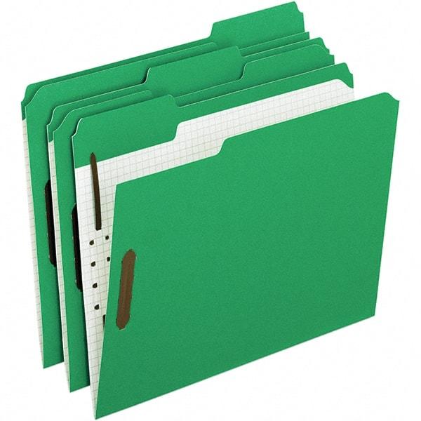 Pendaflex - 11-5/8 x 9-1/2", Letter Size, Green, File Folders with Top Tab - 11 Point Stock, Assorted Tab Cut Location - Best Tool & Supply