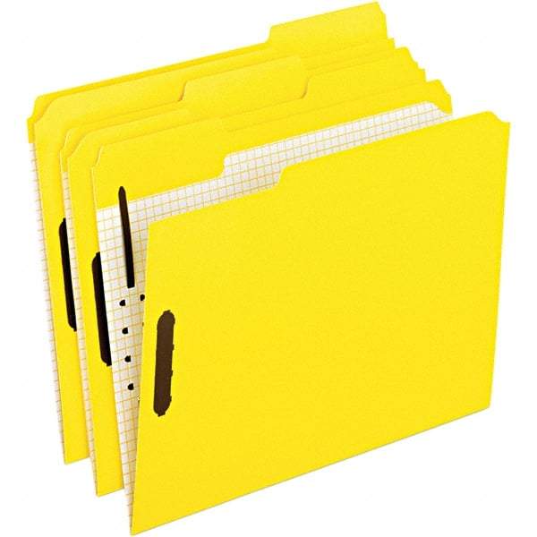 Pendaflex - 11-5/8 x 9-1/2", Letter Size, Yellow, File Folders with Top Tab - 11 Point Stock, Assorted Tab Cut Location - Best Tool & Supply