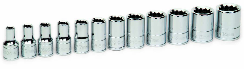 12 Piece - 1/4" Drive - 12 Point - Shallow Socket Set on Clip Rail Metric - Best Tool & Supply