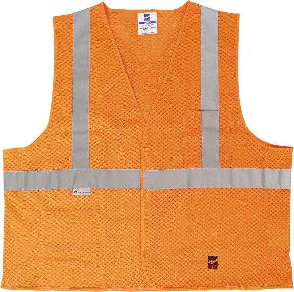 Viking - Size S/M High Visibility Orange Mesh Public Safety Vest - 37 to 39" Chest, ANSI 107-2015 Type R Class 2, Hook & Loop Closure, 2 Pockets, Polyester - Best Tool & Supply