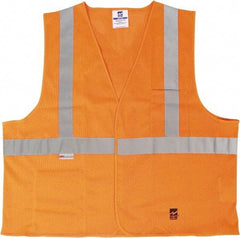 Viking - Size L/XL High Visibility Orange Mesh Public Safety Vest - 43 to 46" Chest, ANSI 107-2015 Type R Class 2, Hook & Loop Closure, 2 Pockets, Polyester - Best Tool & Supply