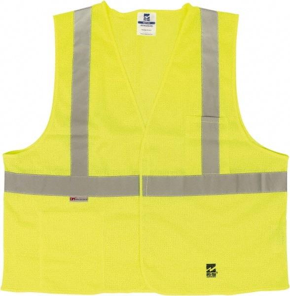 Viking - Size 4X/5XL High Visibility Green Mesh Public Safety Vest - 58 to 60" Chest, ANSI 107-2015 Type R Class 2, Hook & Loop Closure, 2 Pockets, Polyester - Best Tool & Supply