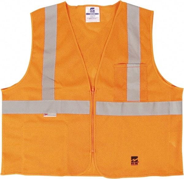 Viking - Size L/XL High Visibility Orange Mesh Public Safety Vest - 43 to 46" Chest, ANSI 107-2015 Type R Class 2, Zipper Closure, 2 Pockets, Polyester - Best Tool & Supply